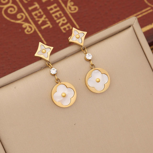 Classic mother shell clover stainless steel necklace set