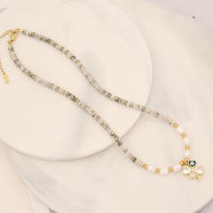 Creative cubic zircon copper clover charm bead necklace set