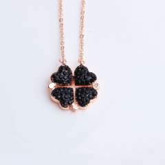 Delicate color diamond heart clover alloy necklace