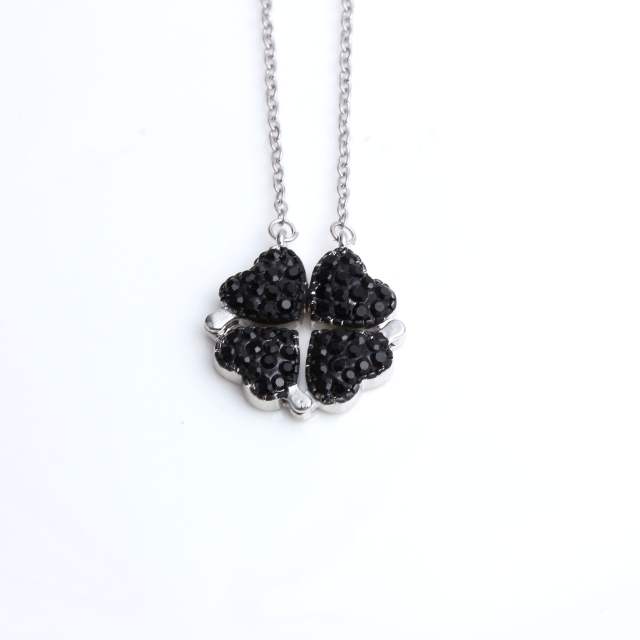 Delicate color diamond heart clover alloy necklace