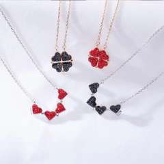 Delicate color diamond heart clover alloy necklace