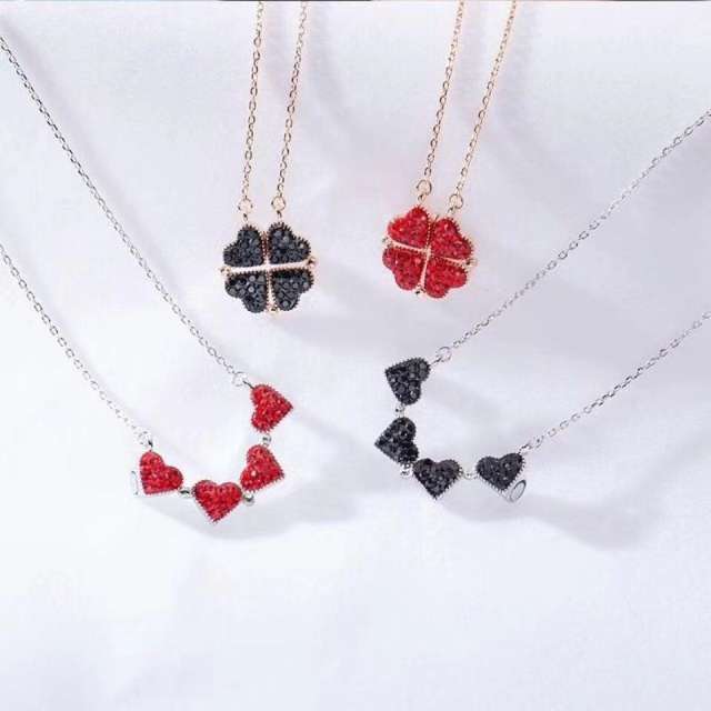 Delicate color diamond heart clover alloy necklace