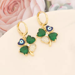 Creative cubic zircon copper clover charm bead necklace set