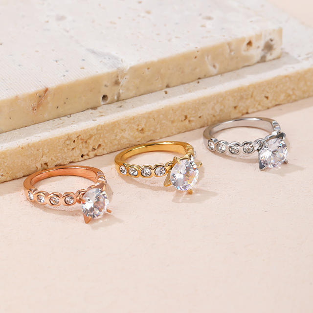 Concise chic cubic zircon diamond stainless steel rings