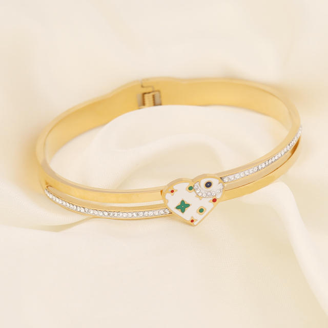 Personality color enamel evil eye stainless steel bangle