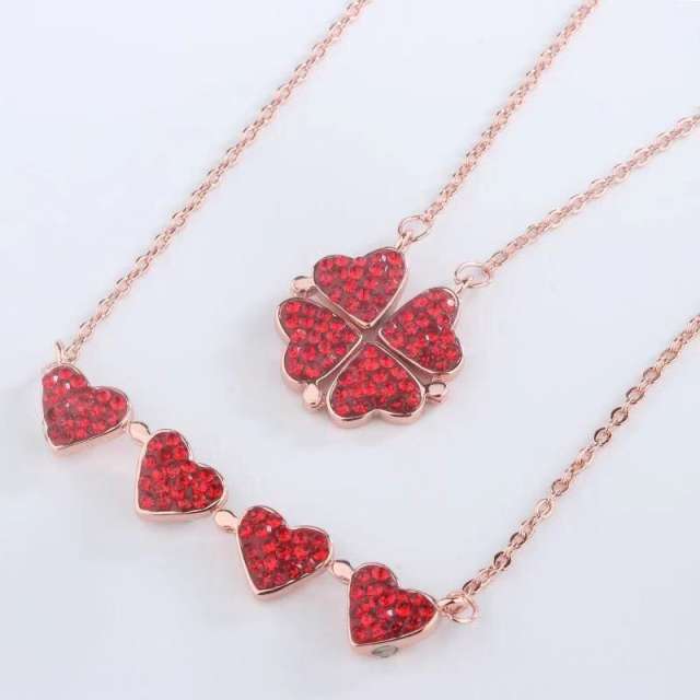 Delicate color diamond heart clover alloy necklace