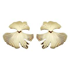 Gold color creative leaf shape stainless steel earrings