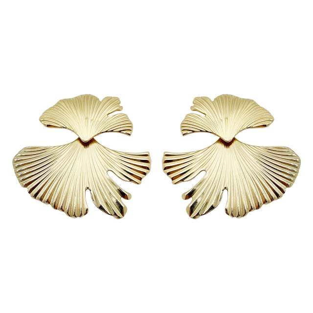Gold color creative leaf shape stainless steel earrings