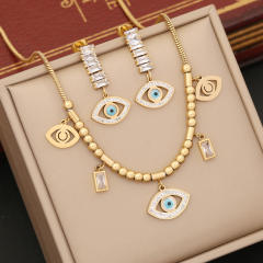 Fashionable evil eye charm stainless steel necklace set