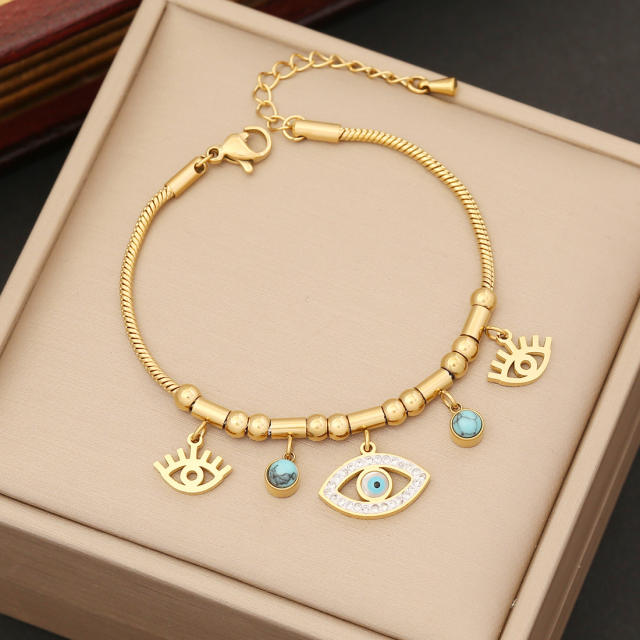 Fashionable evil eye charm stainless steel necklace set