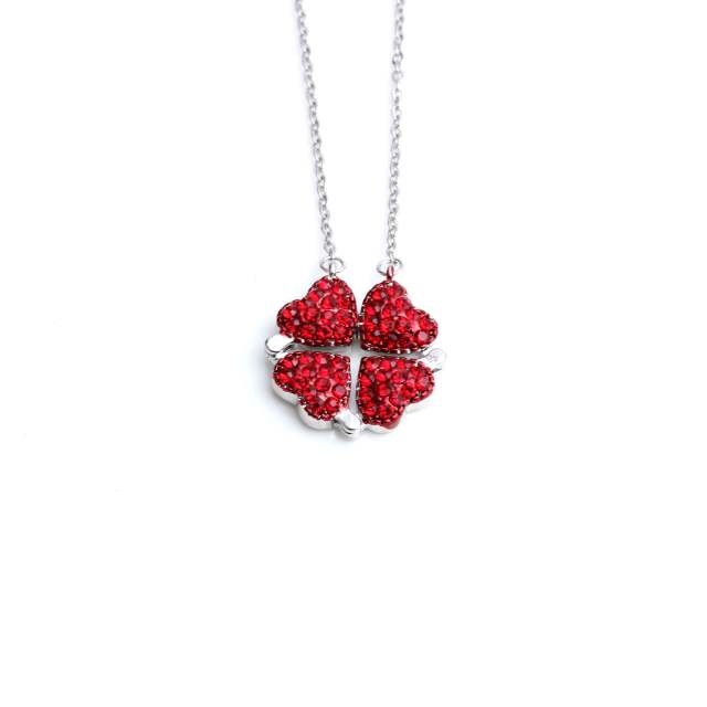 Delicate color diamond heart clover alloy necklace