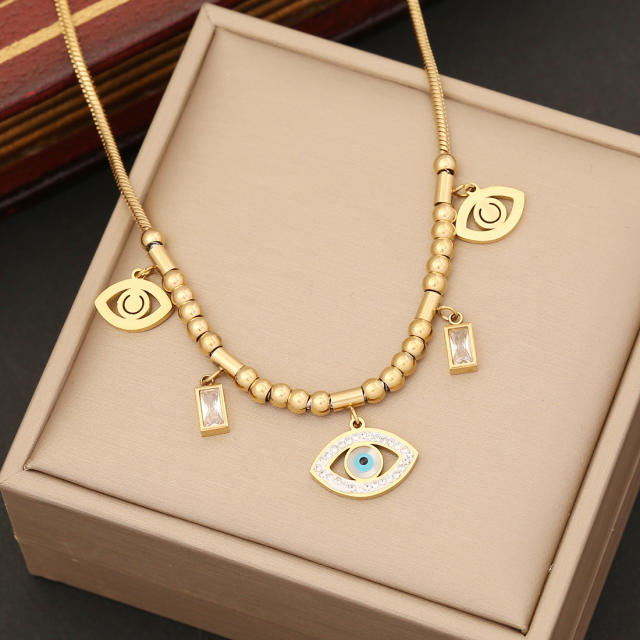 Fashionable evil eye charm stainless steel necklace set