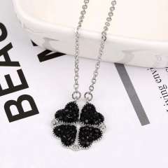 Delicate color diamond heart clover alloy necklace