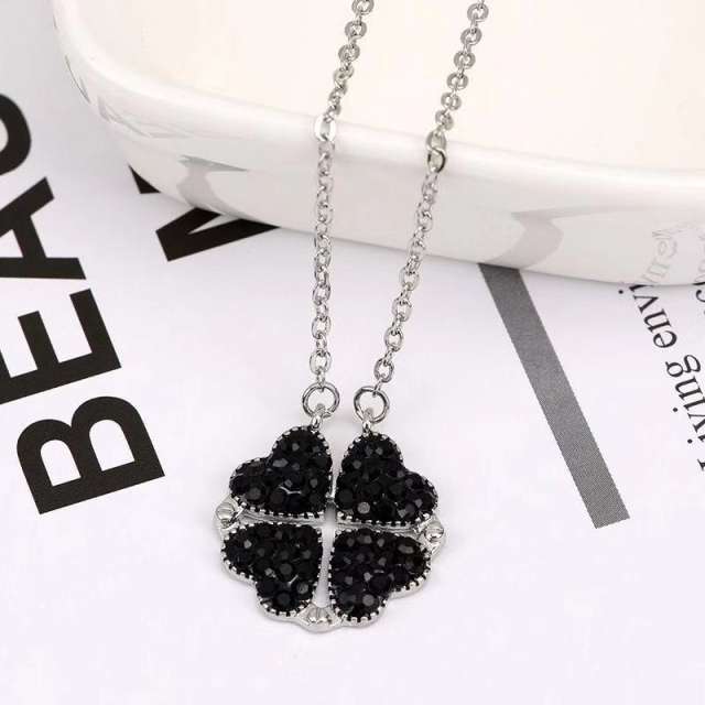 Delicate color diamond heart clover alloy necklace