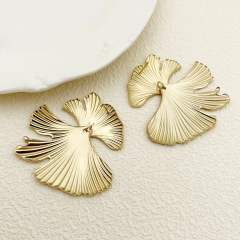Gold color creative leaf shape stainless steel earrings