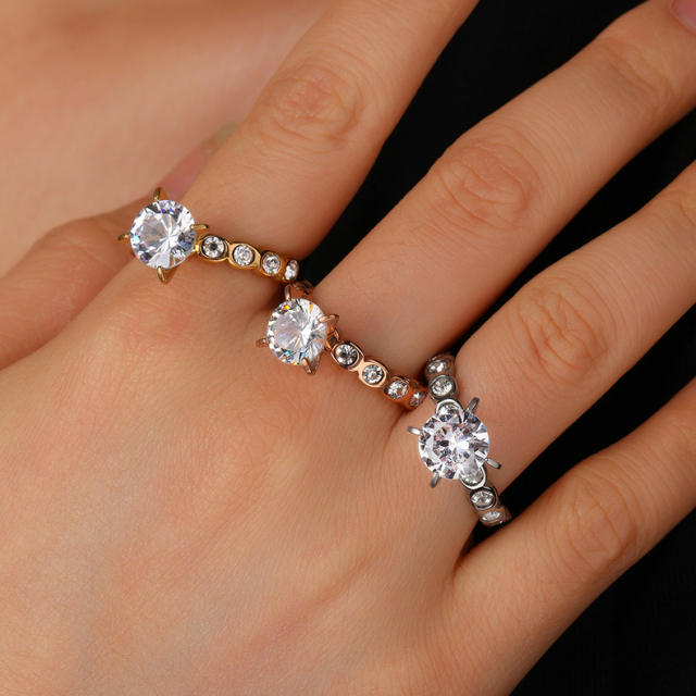 Concise chic cubic zircon diamond stainless steel rings