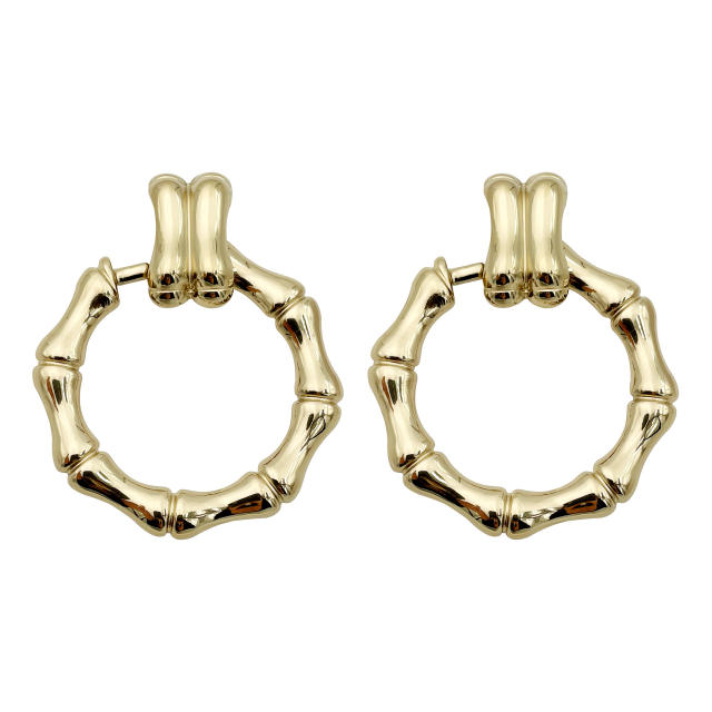 14k stainless steel bamboo circle earrings