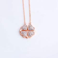 Delicate color diamond heart clover alloy necklace