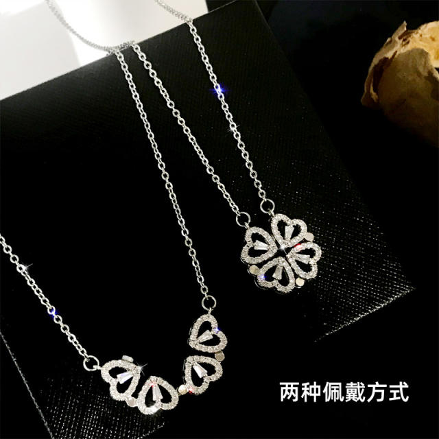 Delicate diamond clover stainless steel necklace