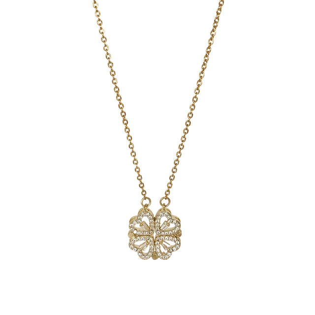 Delicate diamond clover stainless steel necklace