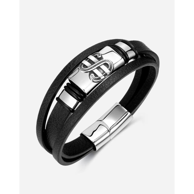 Personality black pu leather men bracelet
