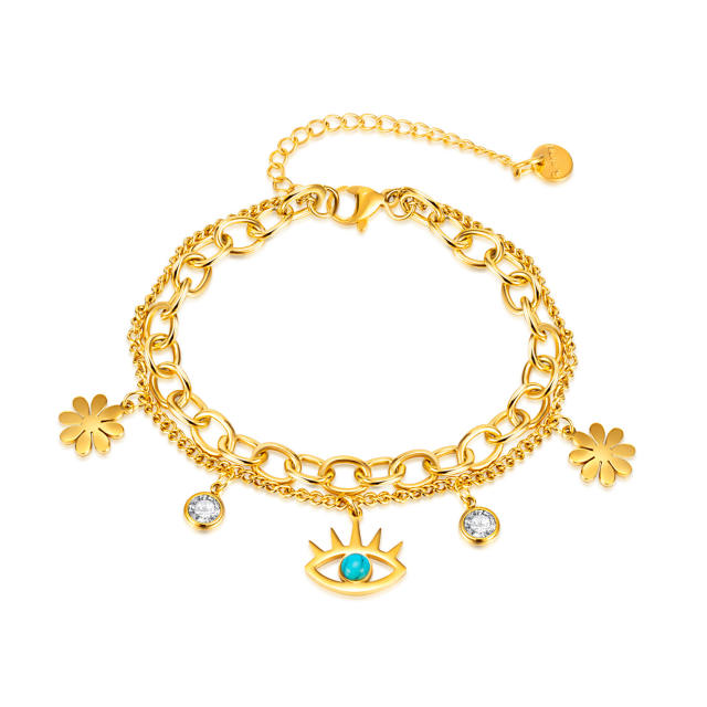 Korean fashion evil eye charm stainless steel chain bracelet