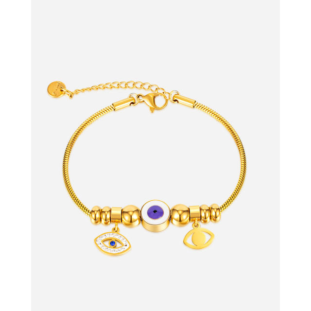 Vintage evil eye charm stainless steel bracelet