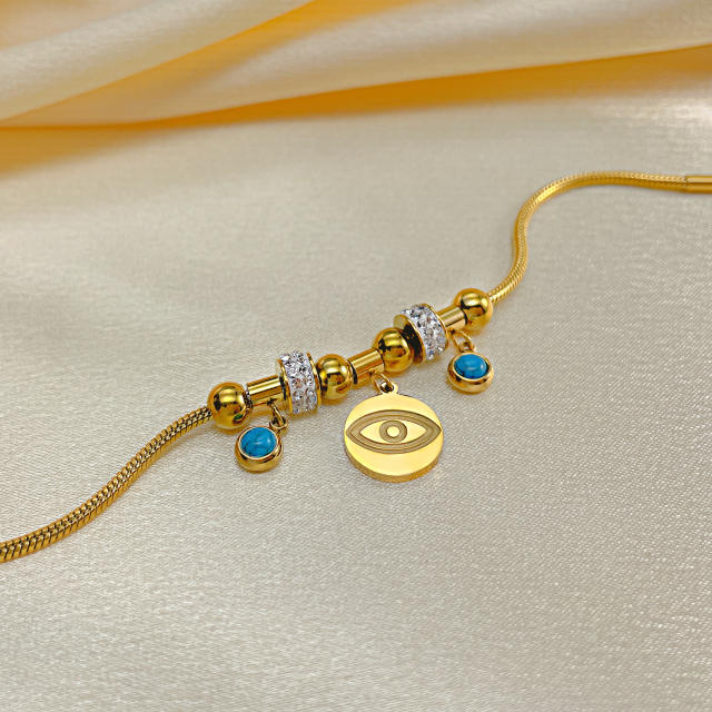Vintage evil eye charm stainless steel bracelet