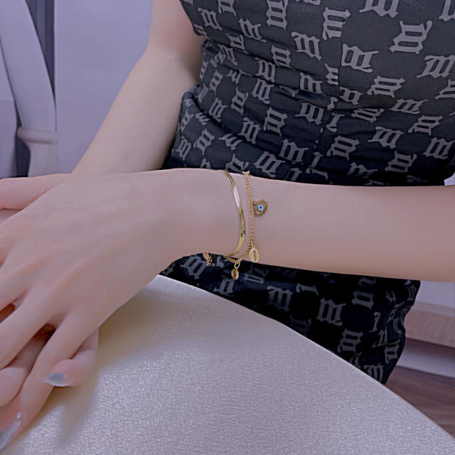 Korean fashion evil eye charm stainless steel chain bracelet