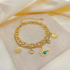Korean fashion evil eye charm stainless steel chain bracelet