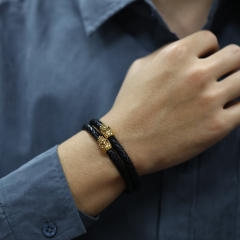 Hiphop stainless steel skull head PU leather men bracelet