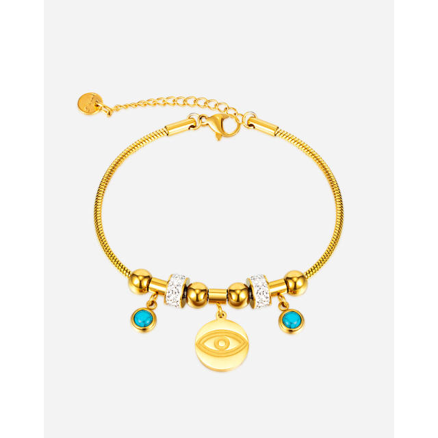 Vintage evil eye charm stainless steel bracelet