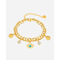 Korean fashion evil eye charm stainless steel chain bracelet
