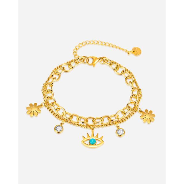 Korean fashion evil eye charm stainless steel chain bracelet