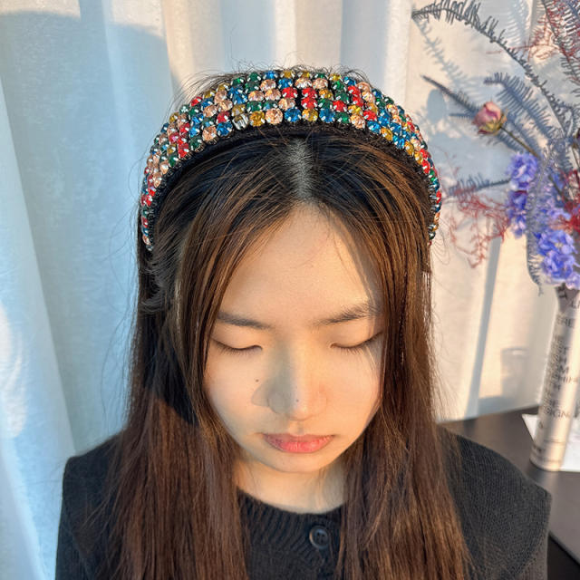 Luxury handmade pave setting color glass crystal vintage headband