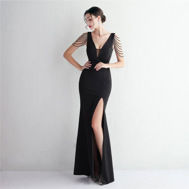 Elegant plain color satin bodycon maxi formal dress