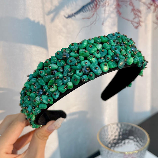 Baroque handmade colorful stone wide vintage headband