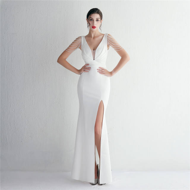 Elegant plain color satin bodycon maxi formal dress