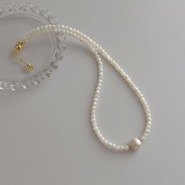 Concise one pearl bead choker necklace