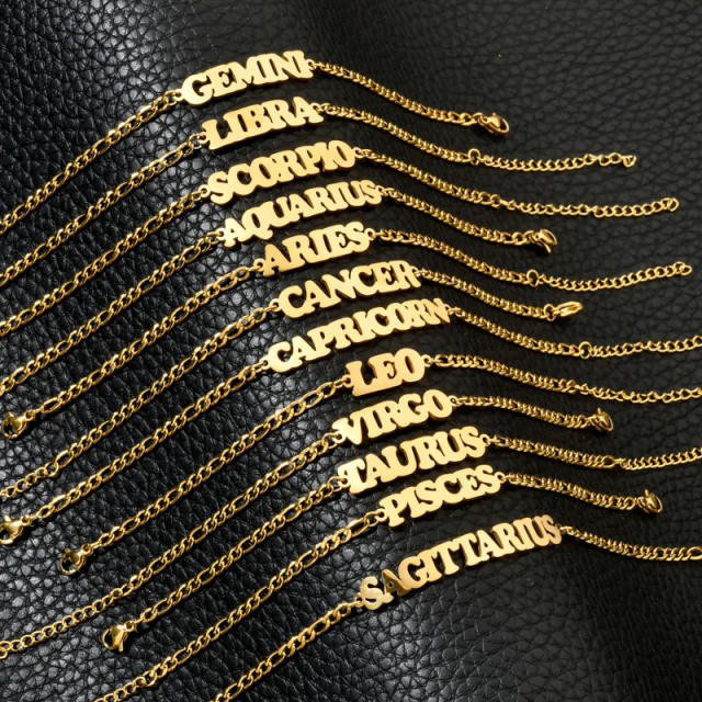 Classic zodiac series figaro chain stainless steel bracelet