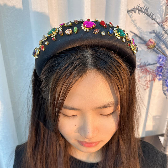 Baroque color glass crystal padded headband
