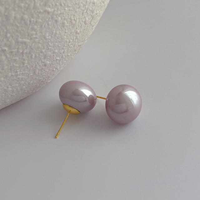 French trend elegant gray color pearl studs earrings