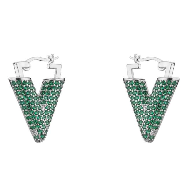 Luxury pave setting cubic zircon colorful V shape earrings