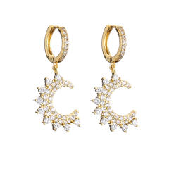Elegant cubic zircon diamond moon stainless steel figaro chain necklace set