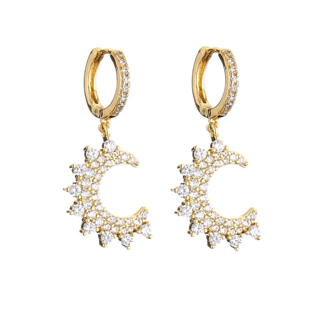 Elegant cubic zircon diamond moon stainless steel figaro chain necklace set
