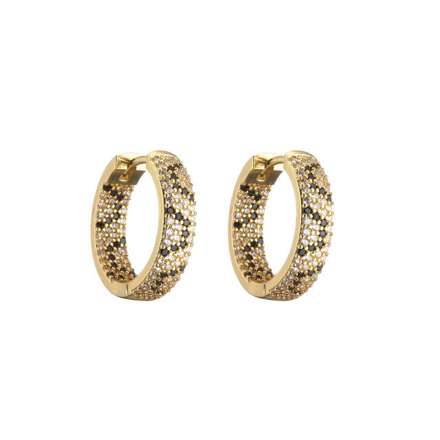 Luxury leopard grain pave setting cubic zircon copper huggie earrings