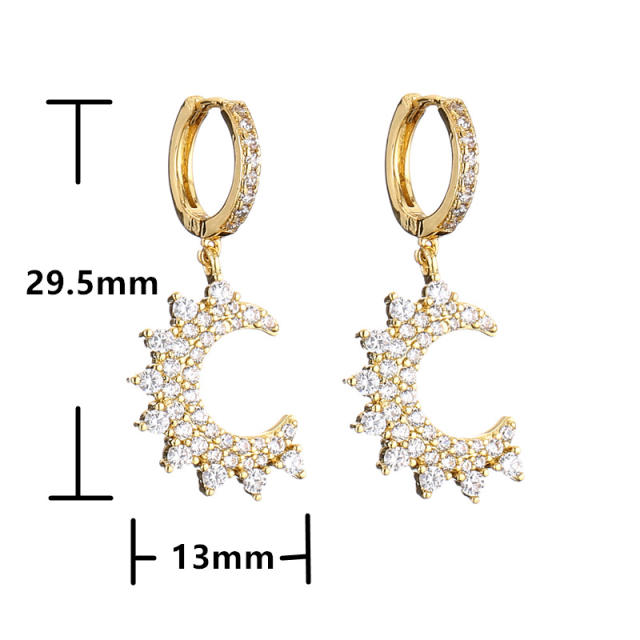 Elegant cubic zircon diamond moon stainless steel figaro chain necklace set