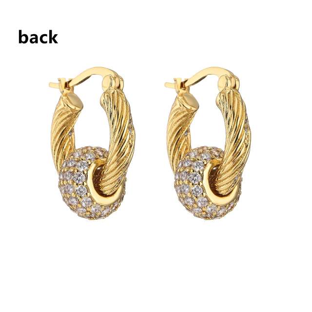 Delicate pave setting cubic zircon ball copper huggie earrings