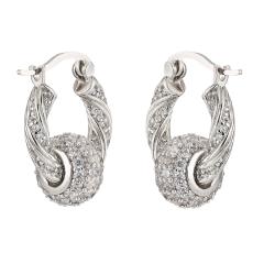 Delicate pave setting cubic zircon ball copper huggie earrings