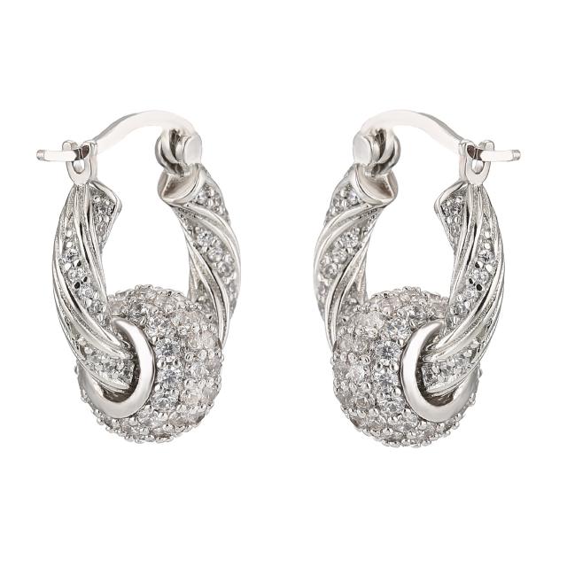 Delicate pave setting cubic zircon ball copper huggie earrings